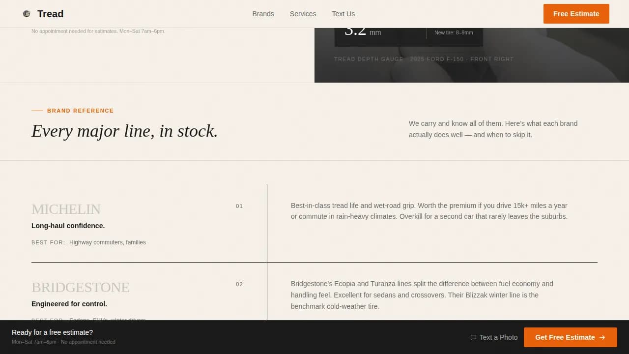 Tread Tire Shop Estimate Landing Page Template