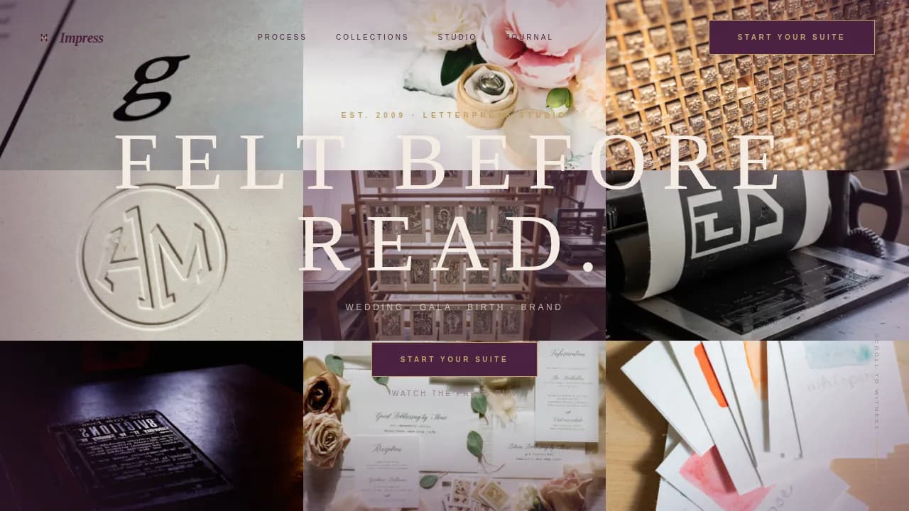 Impress Letterpress Invitation Design Landing Page Template
