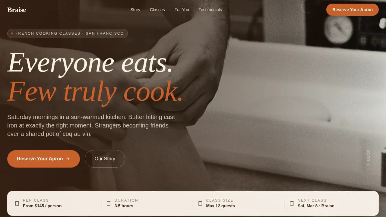 Elevate — Immersive Culinary Training Landing Page Template