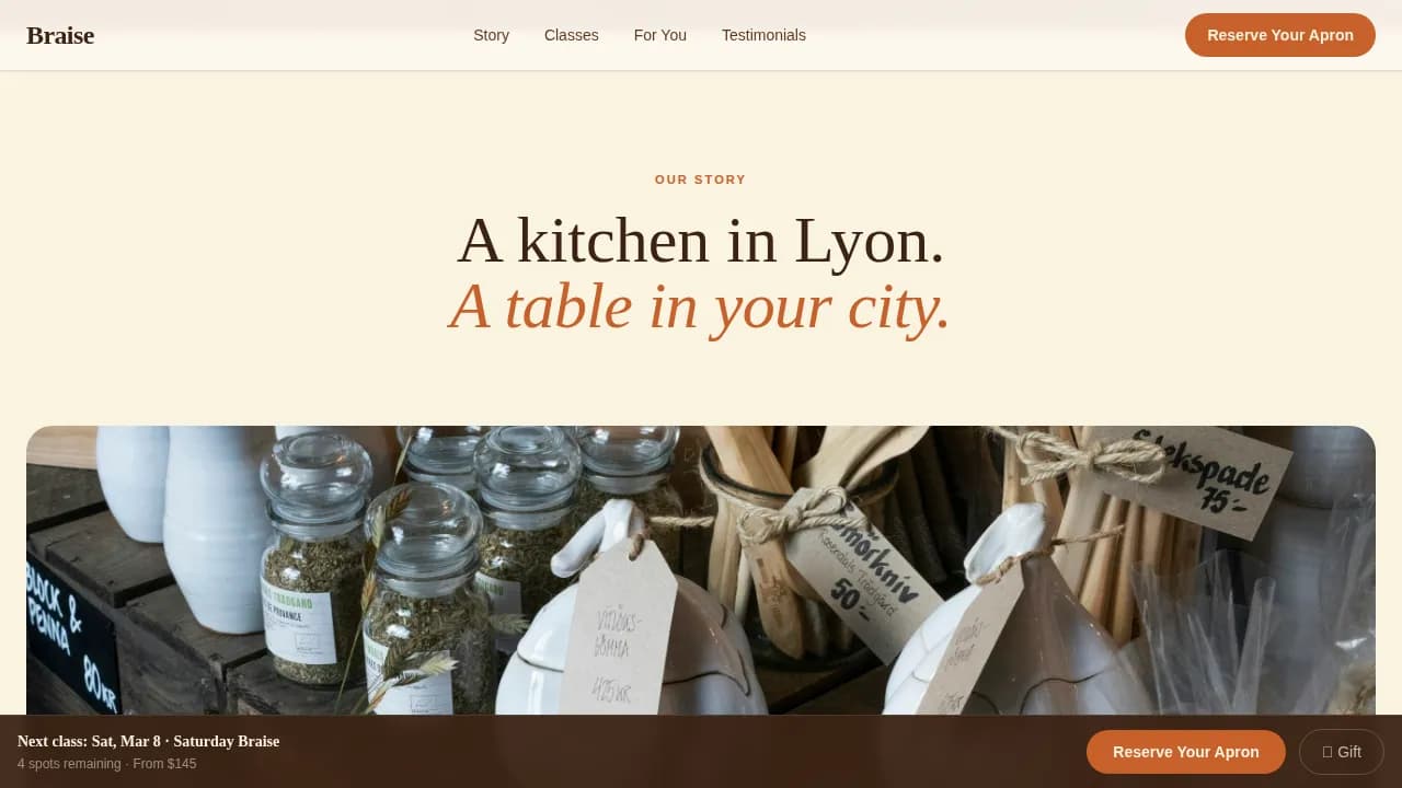 Elevate — Immersive Culinary Training Landing Page Template