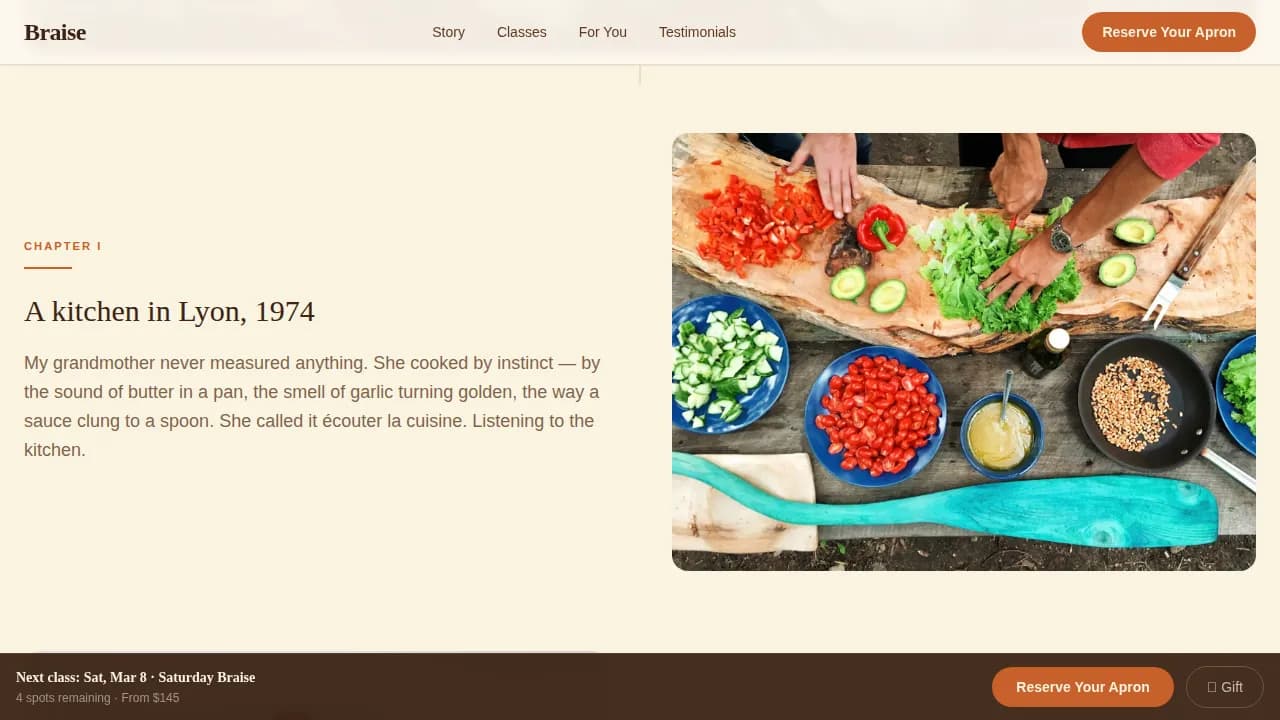 Elevate — Immersive Culinary Training Landing Page Template