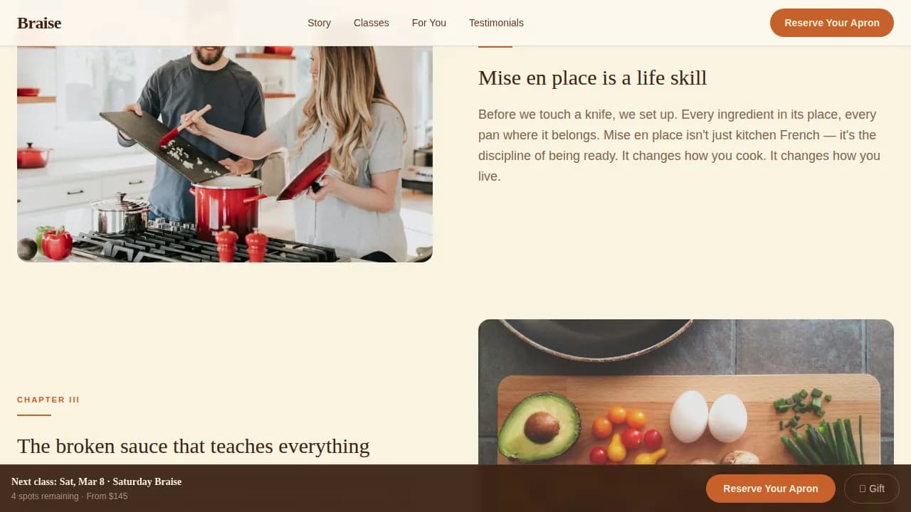 Elevate — Immersive Culinary Training Landing Page Template