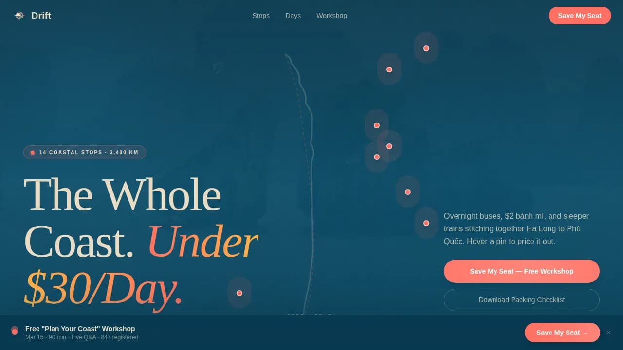 Escape — Immersive Vietnam Adventure Landing Page Template
