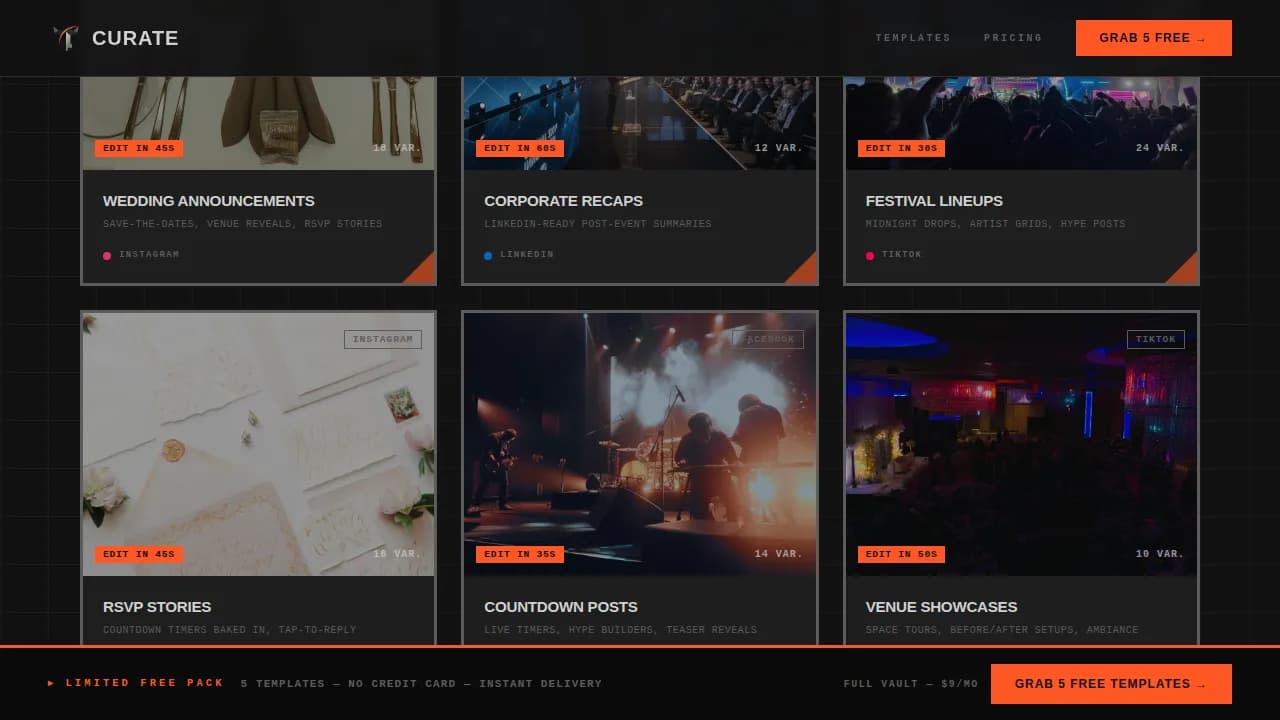 Curate — Bold Event Design Agency Landing Page Template