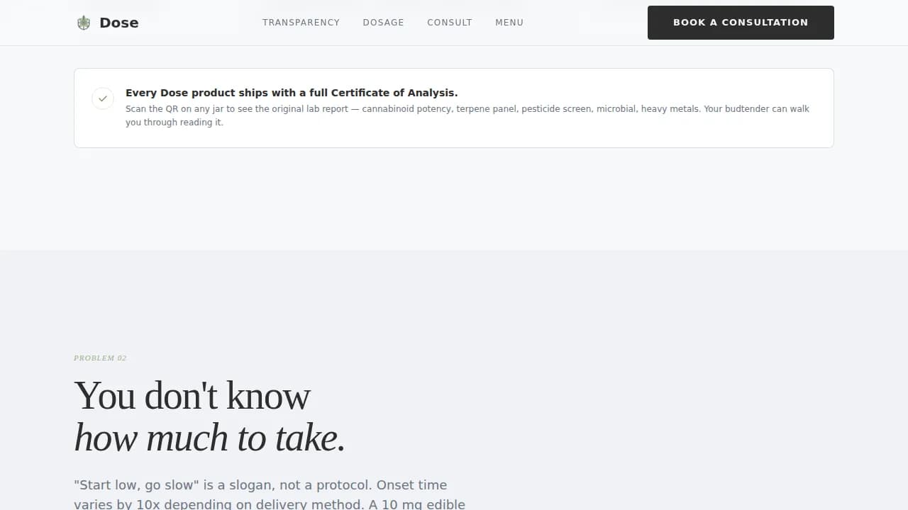 Dose — Expert Cannabis Wellness Landing Page Template