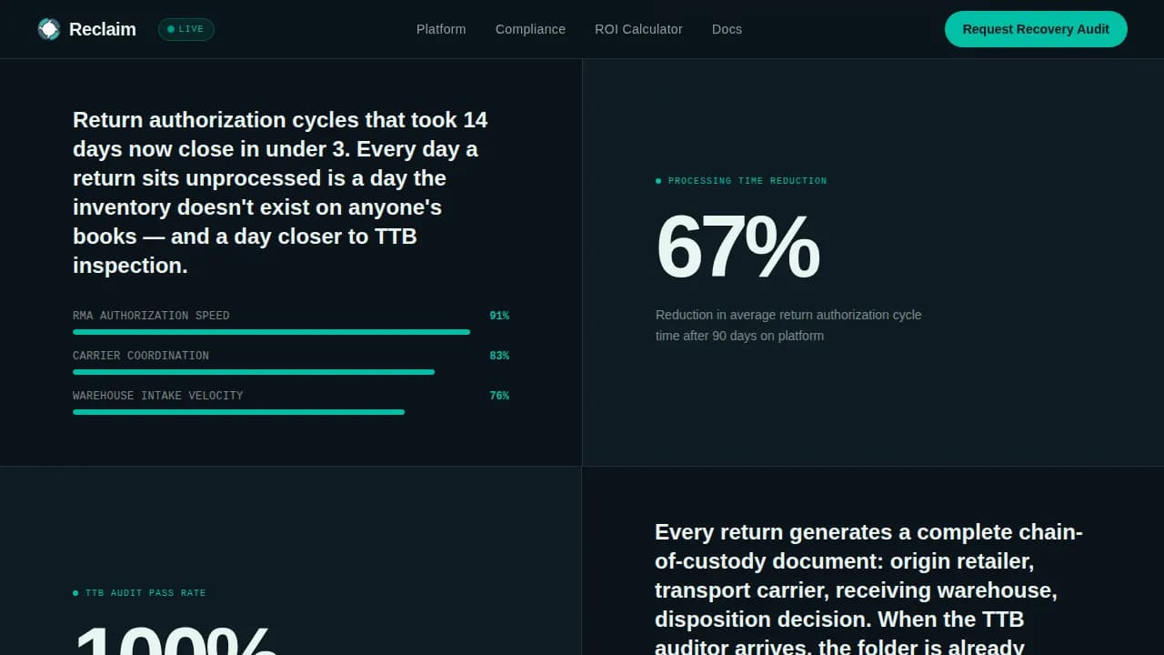 Reclaim — Smart Beverage Logistics Landing Page Template