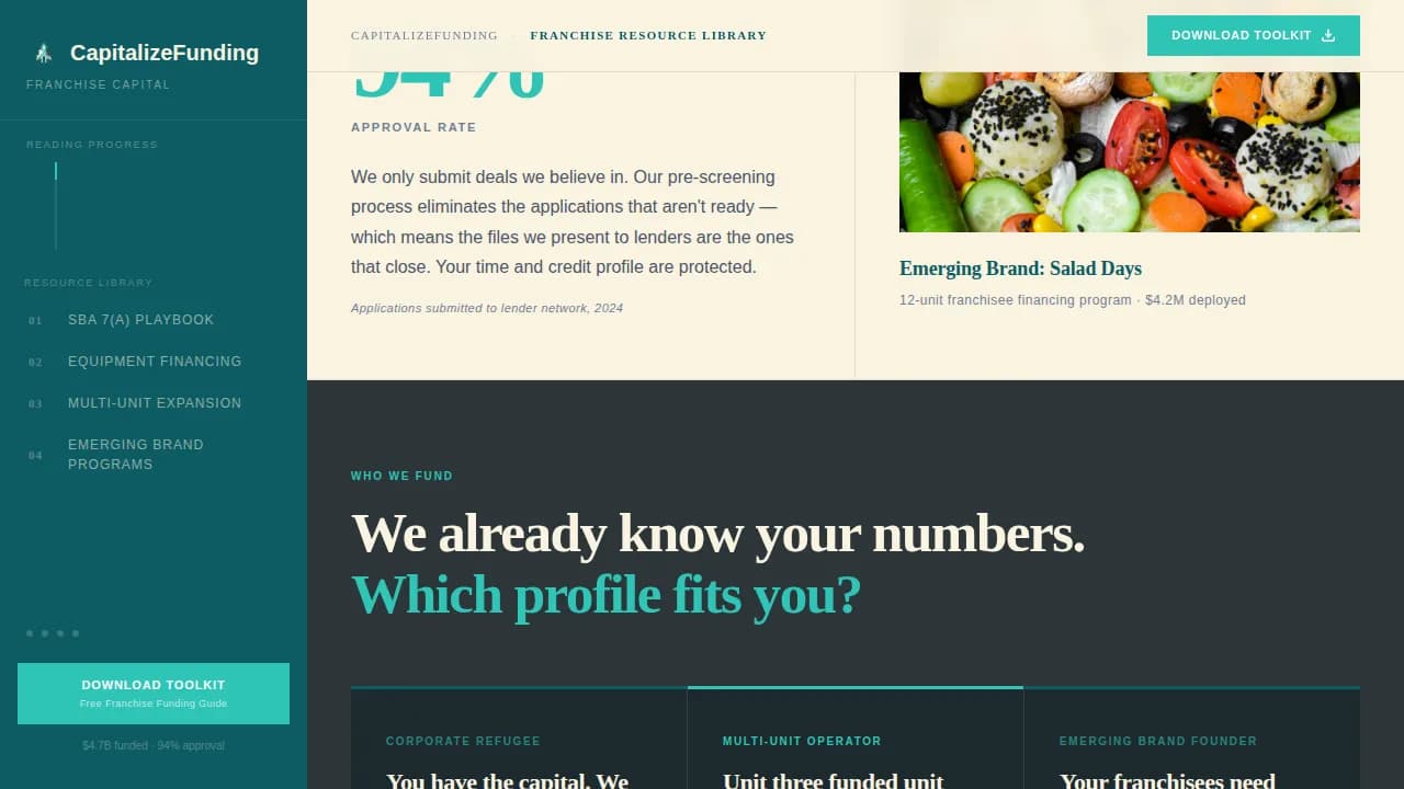 Capitalize — Smart Franchise Finance Landing Page Template