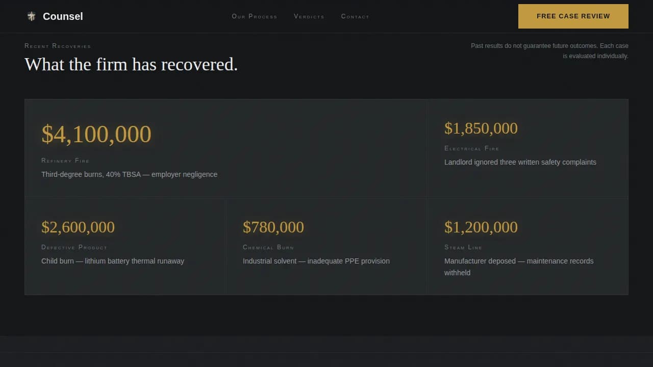 Counsel — Expert Injury Law Firm Landing Page Template