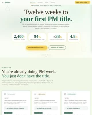 Shipped — Intensive Product Bootcamp Landing Page Template
