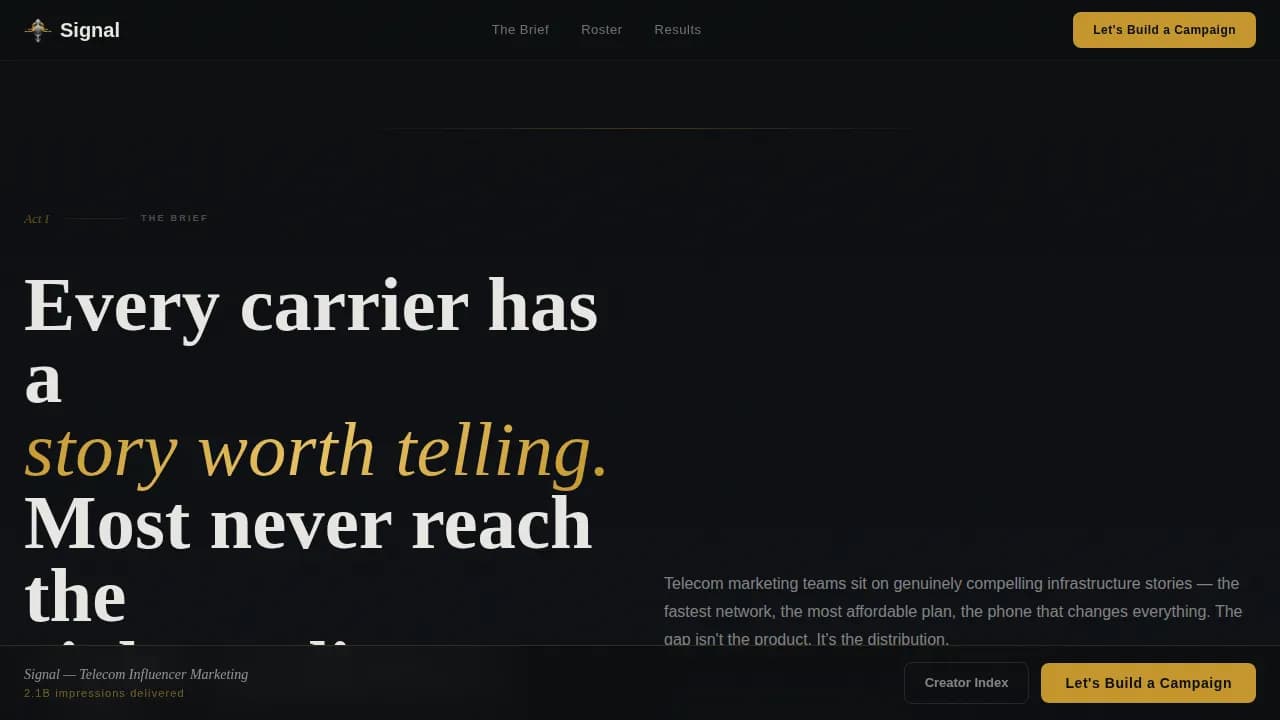 Signal — Cinematic Telecom Agency Landing Page Template