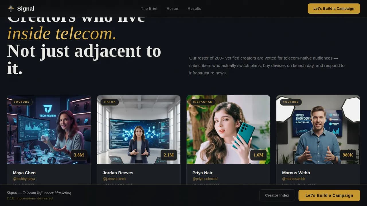 Signal — Cinematic Telecom Agency Landing Page Template