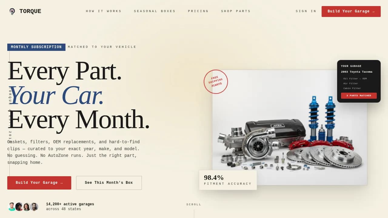 Torque — Premium Automotive Subscription Landing Page Template