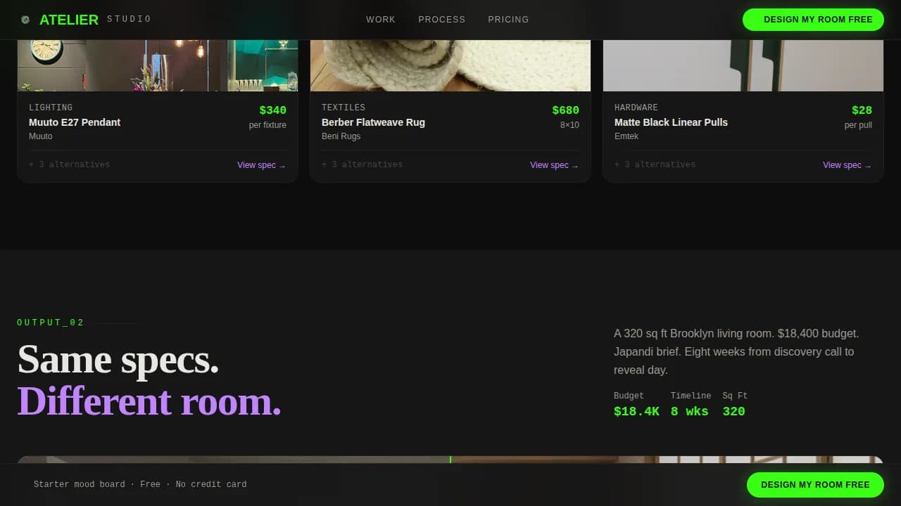 Interior Design Studio Room Budget Estimator Website Template