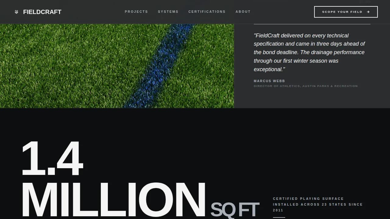 Fieldcraft — Premium Sports Design Landing Page Template