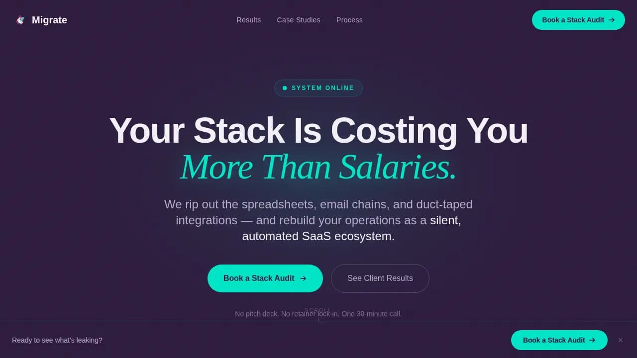 Migrate - Automated SaaS Transformation Consultancy Landing Page Template