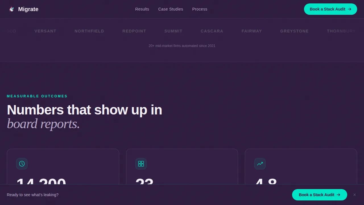 Migrate - Automated SaaS Transformation Consultancy Landing Page Template