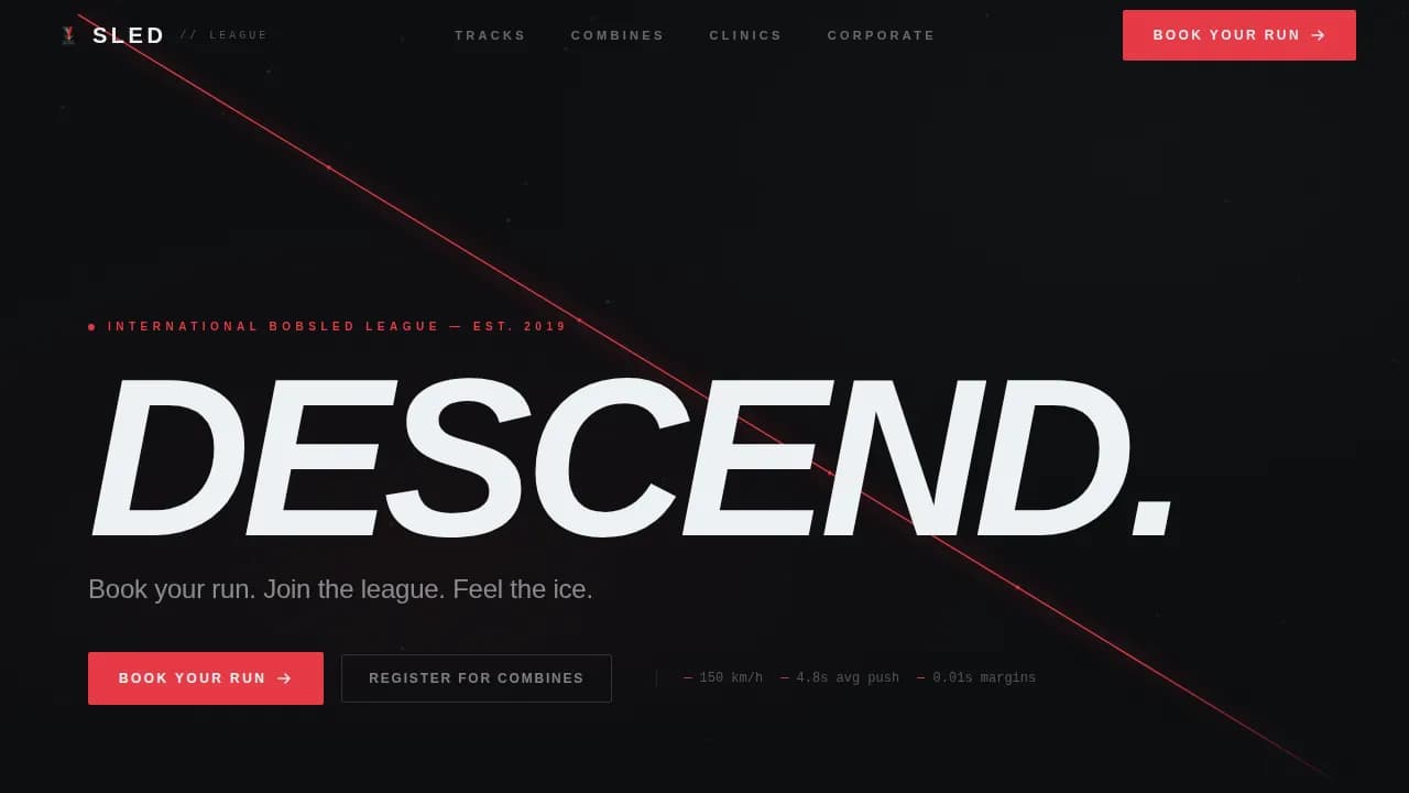 Velocity — Competitive Bobsled Booking Landing Page Template