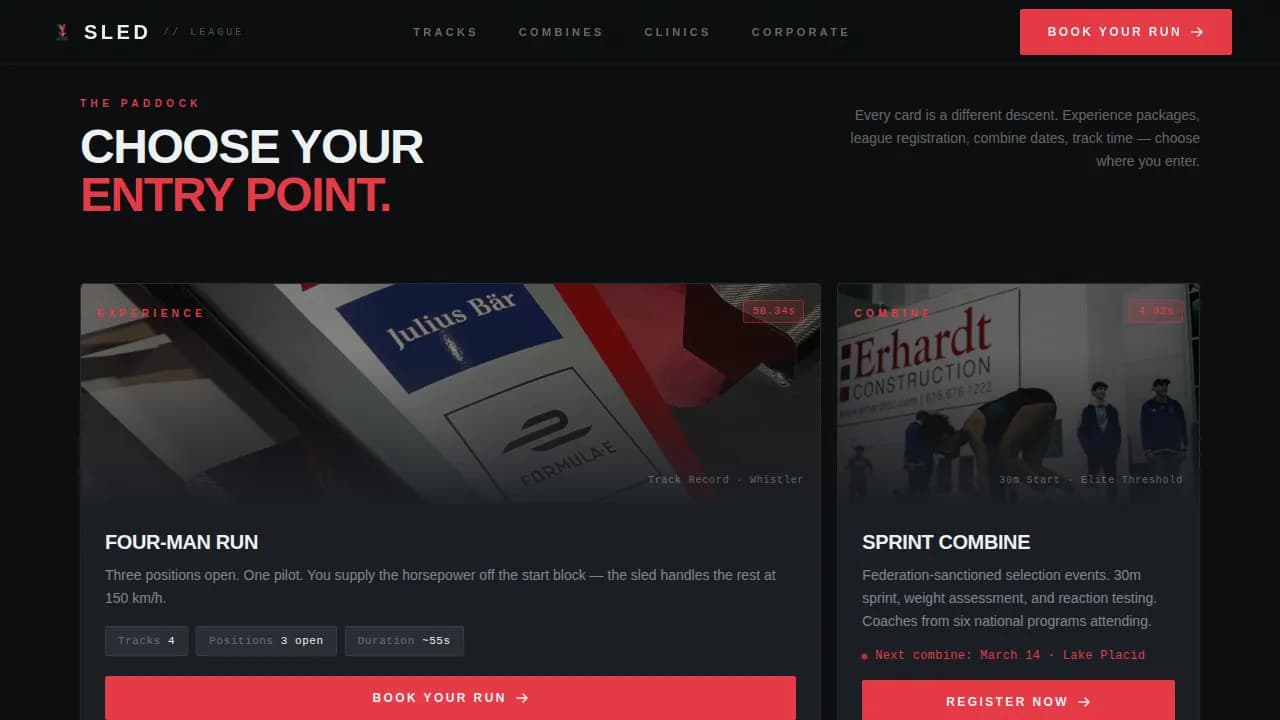 Velocity — Competitive Bobsled Booking Landing Page Template