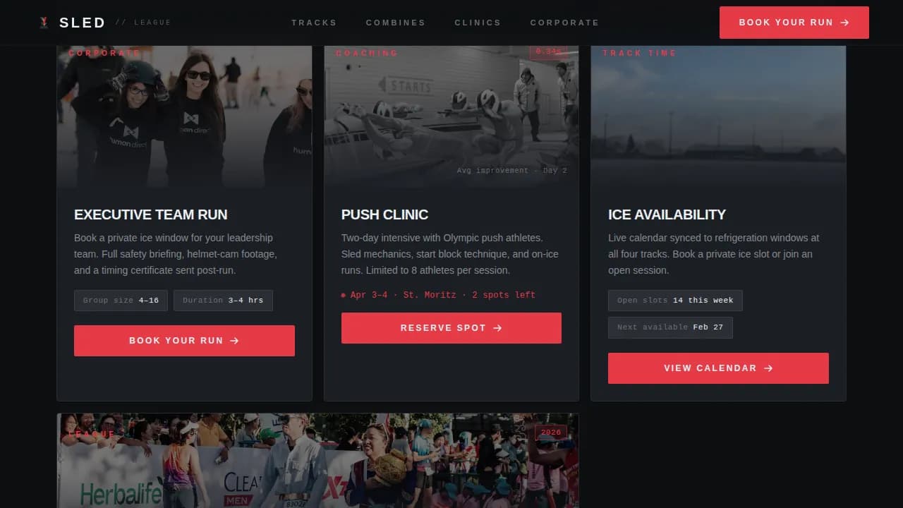 Velocity — Competitive Bobsled Booking Landing Page Template