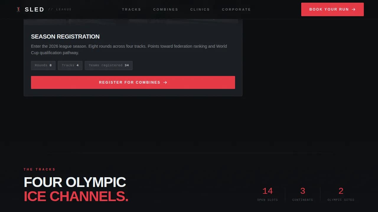 Velocity — Competitive Bobsled Booking Landing Page Template