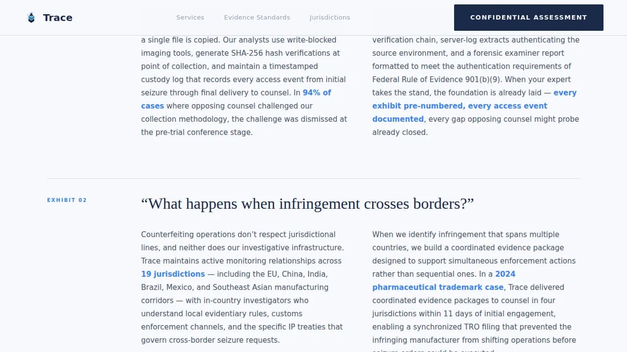 Trace - Confidential IP Investigation Landing Page Template