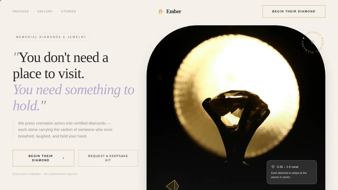 Ember - Cremation Memorial Diamond Landing Page Template