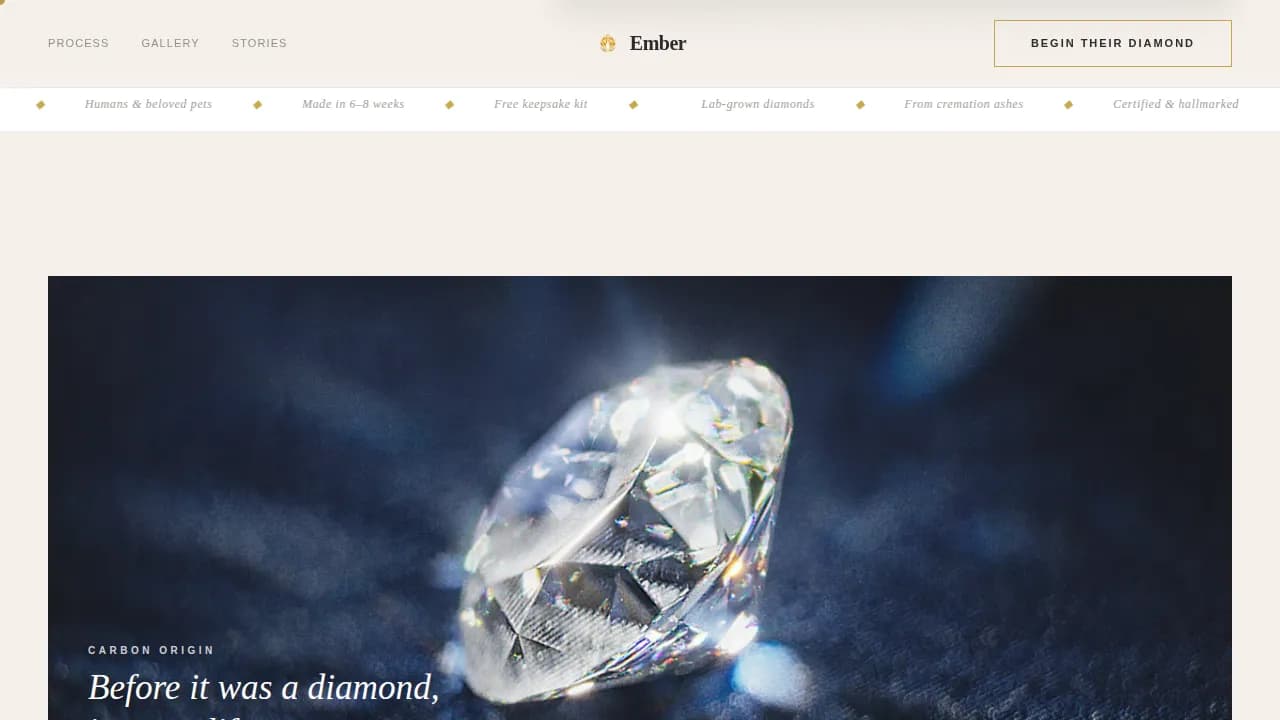 Ember - Cremation Memorial Diamond Landing Page Template