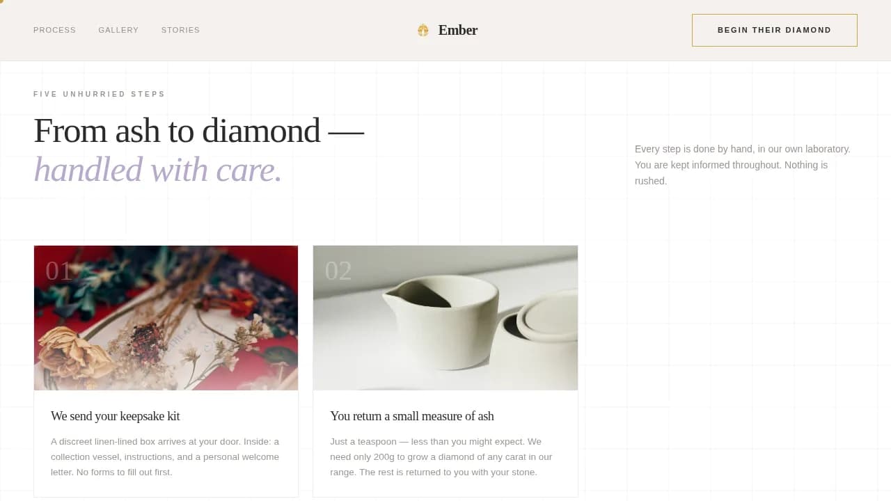 Ember - Cremation Memorial Diamond Landing Page Template