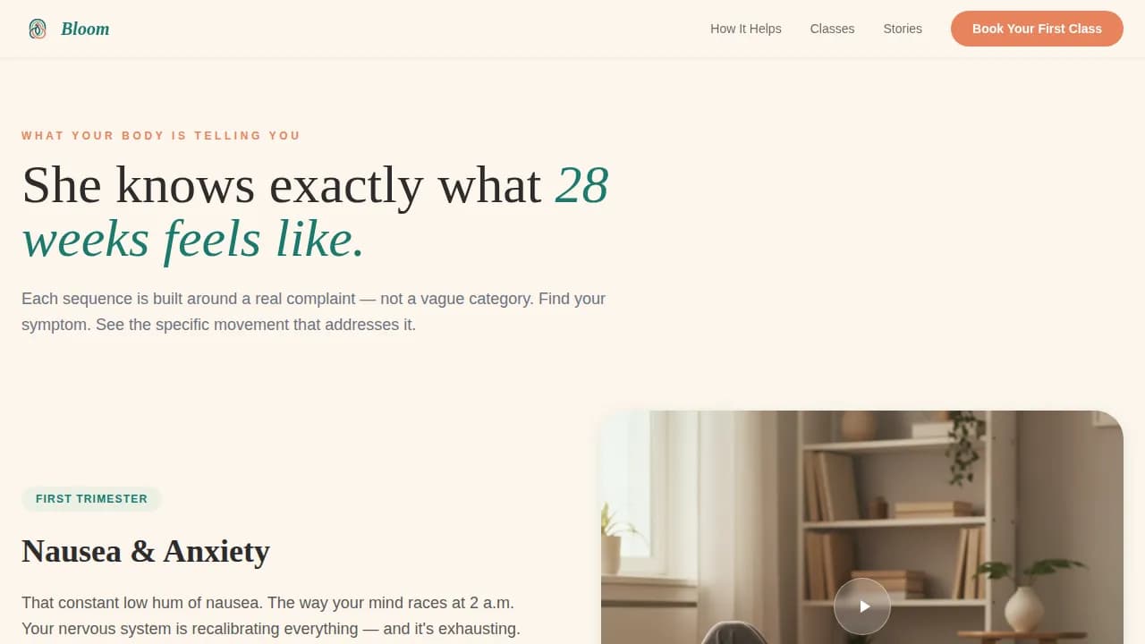 Bloom - Prenatal Yoga Booking Landing Page Template