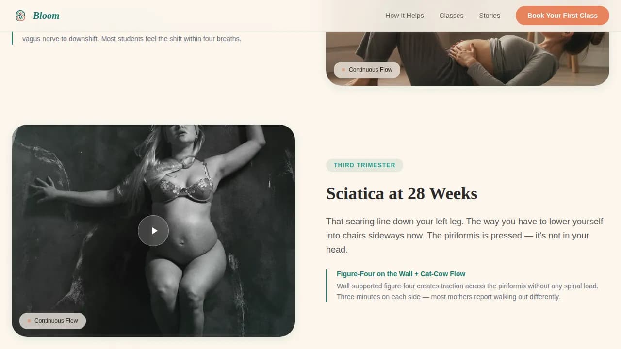 Bloom - Prenatal Yoga Booking Landing Page Template