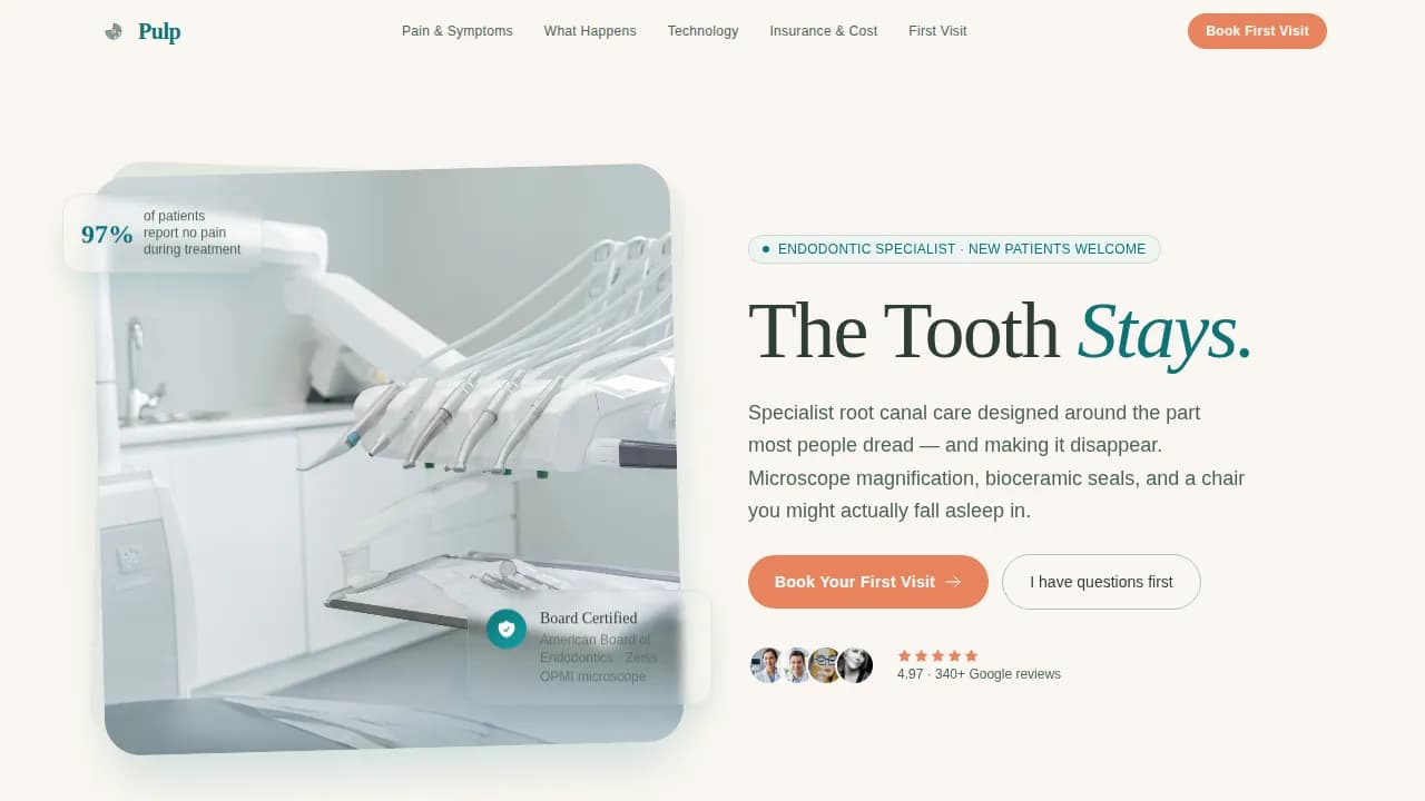 Pulp — Advanced Endodontics Booking Landing Page Template