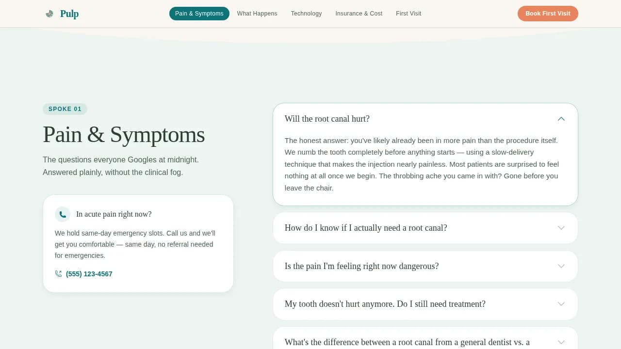 Pulp — Advanced Endodontics Booking Landing Page Template