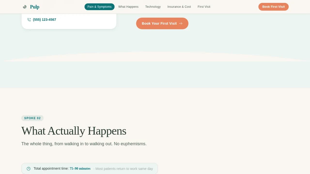 Pulp — Advanced Endodontics Booking Landing Page Template
