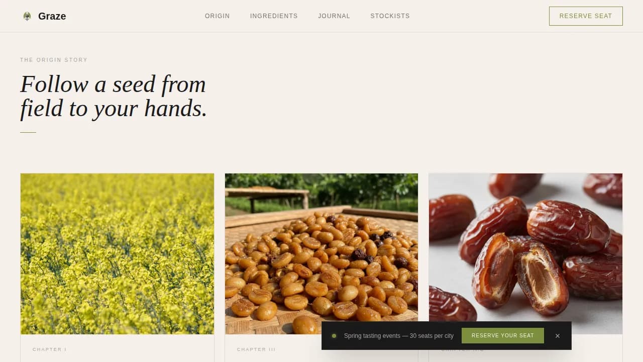 Graze — Elegant Vegan Nutrition Landing Page Template