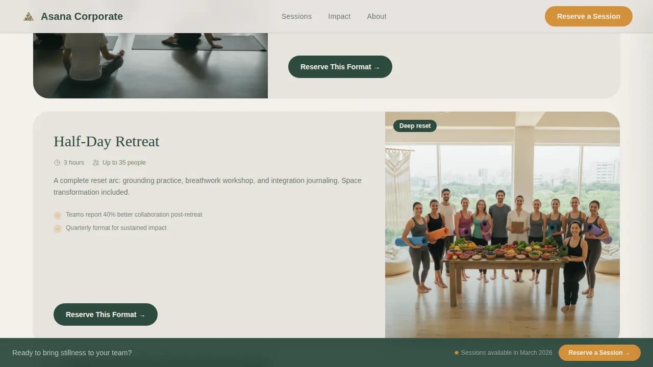 Asana - Corporate Yoga Wellness Landing Page Template