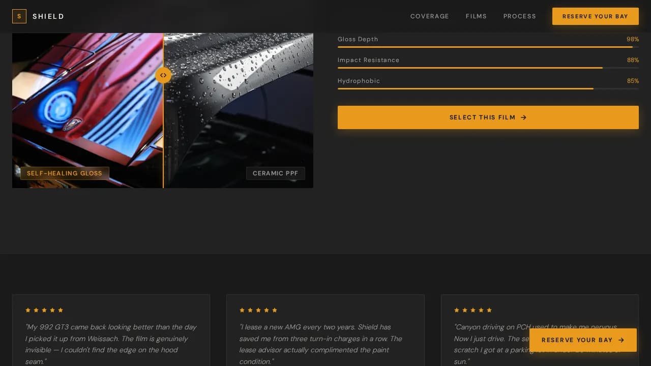 Shield — Protective Automotive Coating Landing Page Template