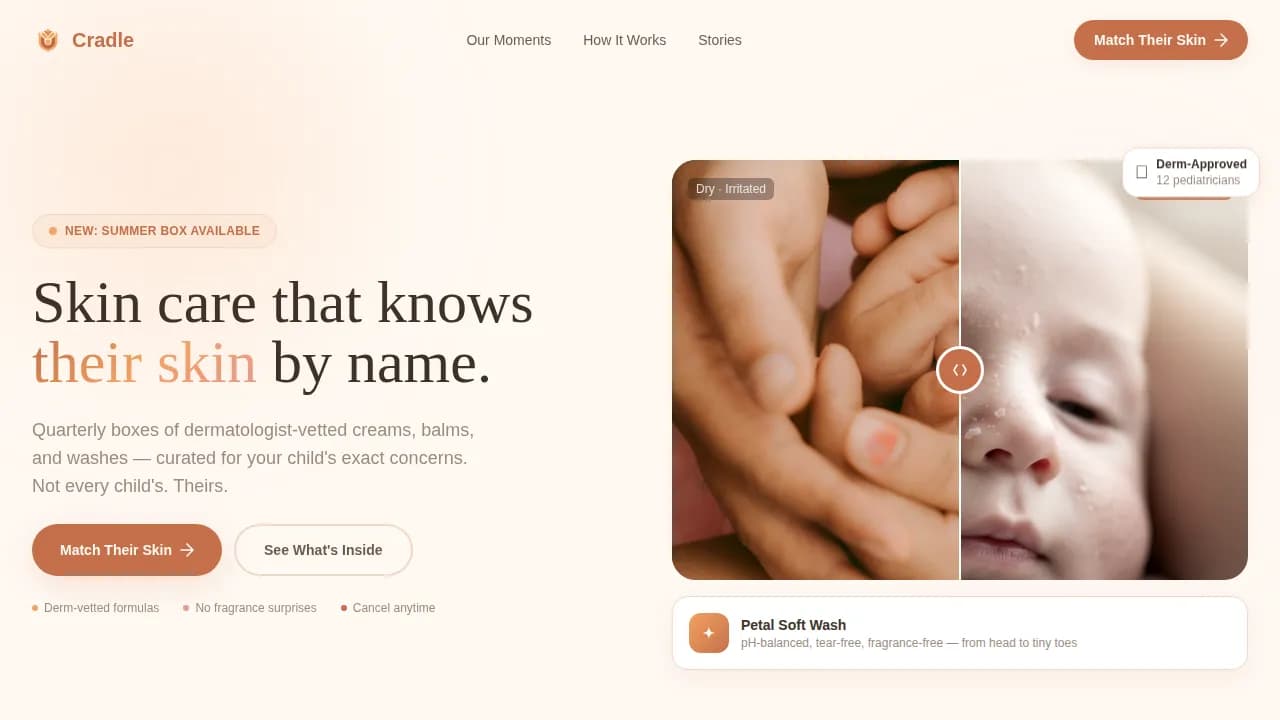 Cradle — Clinically Proven Baby Care Landing Page Template