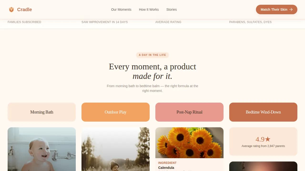 Cradle — Clinically Proven Baby Care Landing Page Template