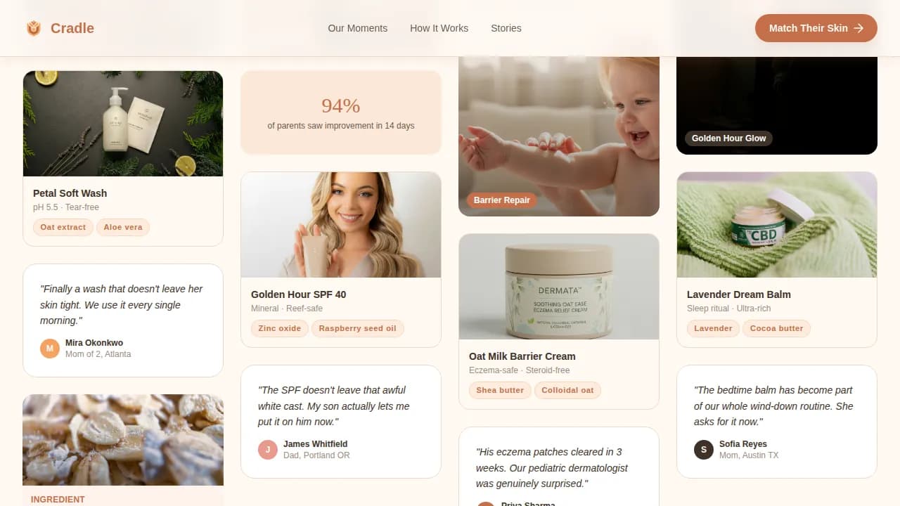 Cradle — Clinically Proven Baby Care Landing Page Template