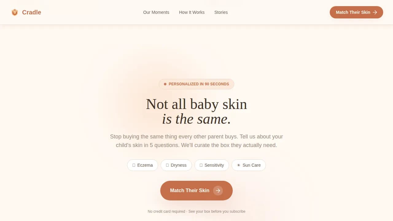 Cradle — Clinically Proven Baby Care Landing Page Template