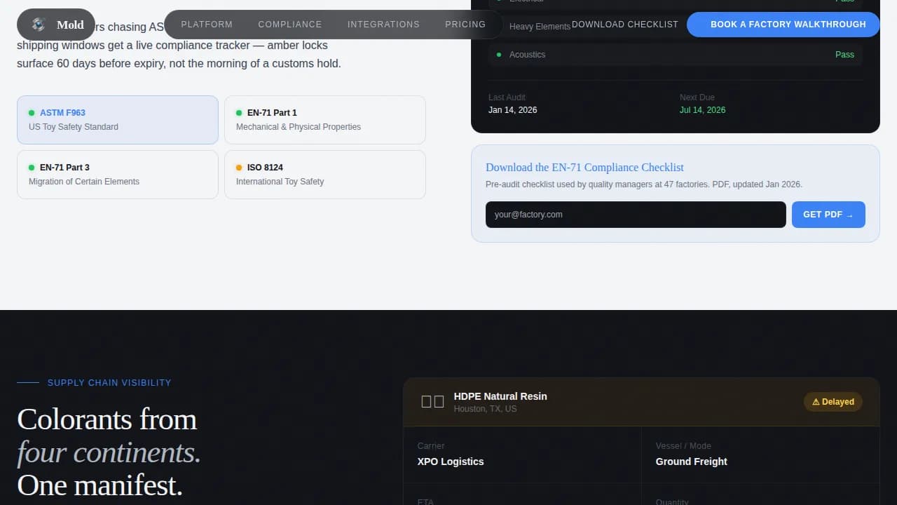Mold — Streamlined Toy Production Landing Page Template