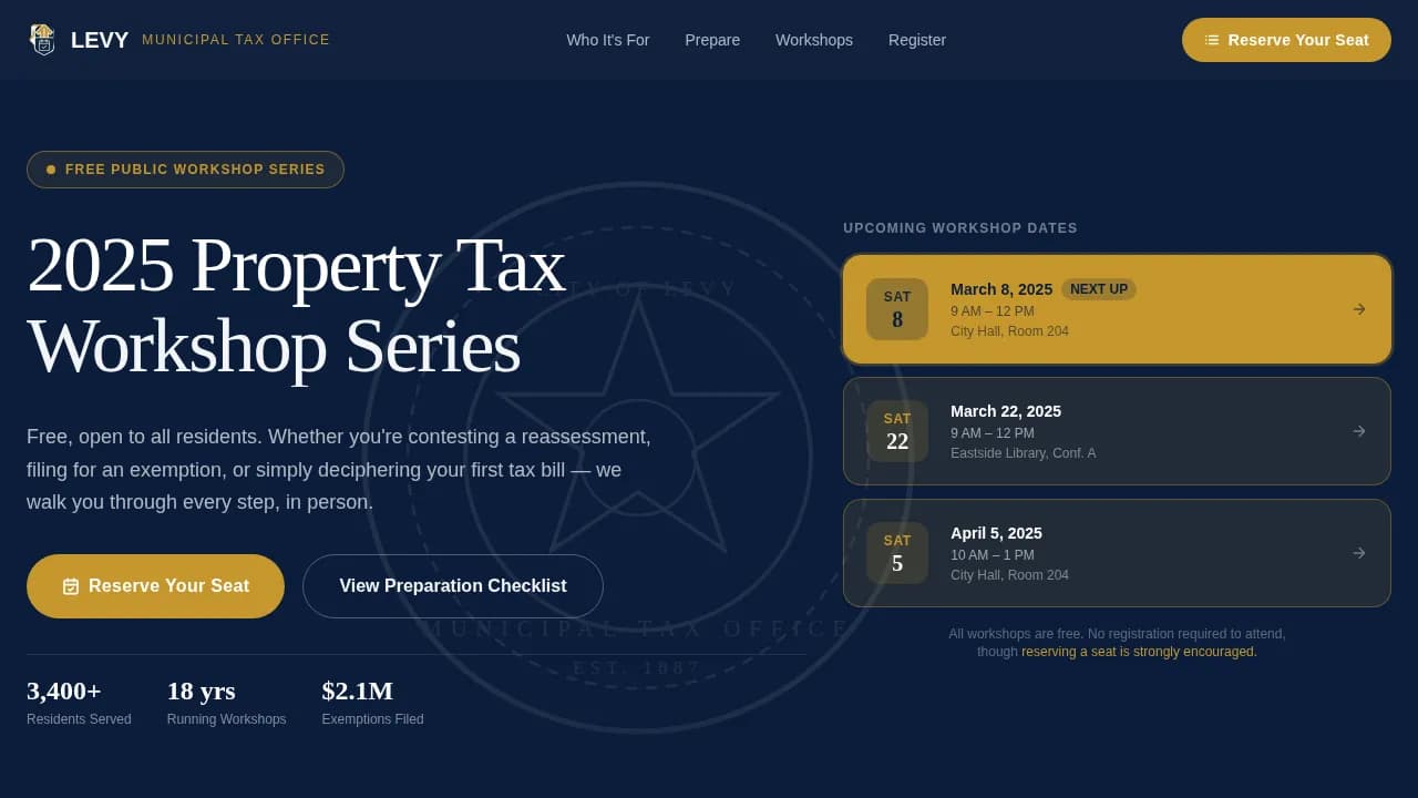 Levy — Reliable Municipal Taxation Landing Page Template