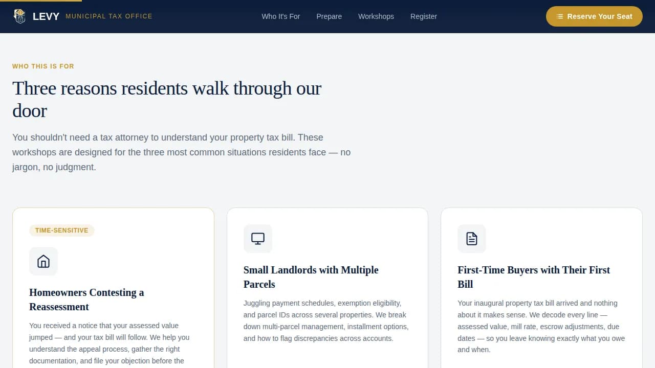 Levy — Reliable Municipal Taxation Landing Page Template