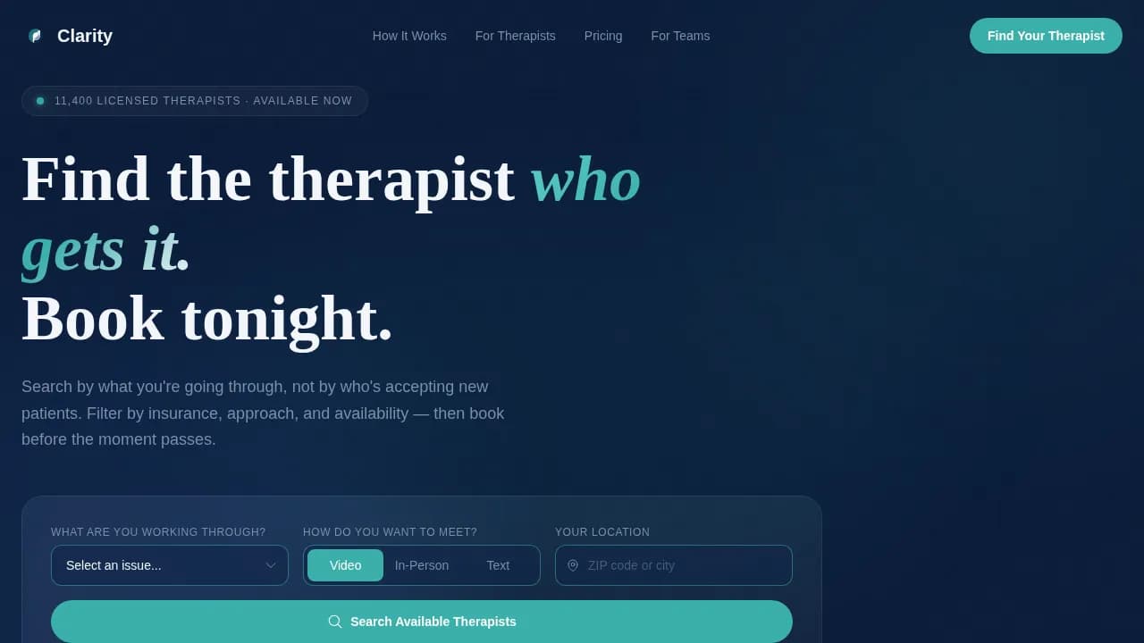 Clarity — Effortless Therapist Booking Landing Page Template