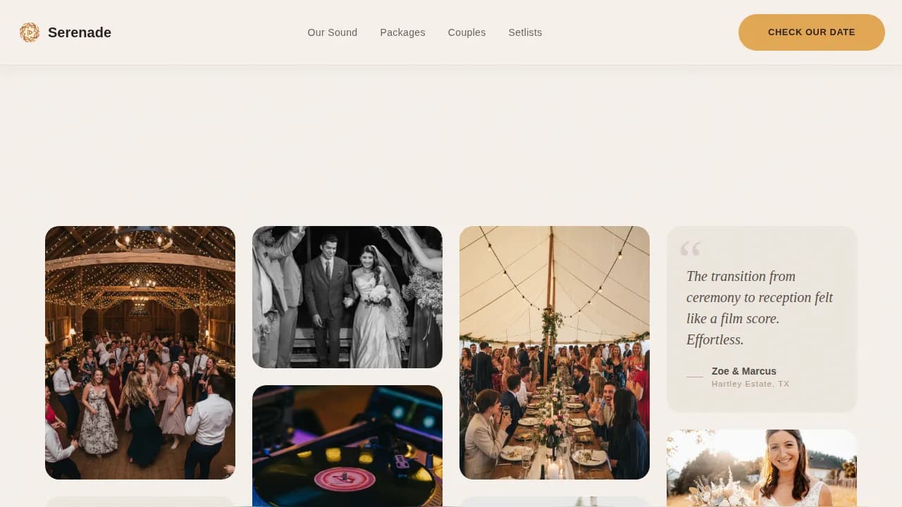 Serenade — Elegant Wedding Entertainment Landing Page Template