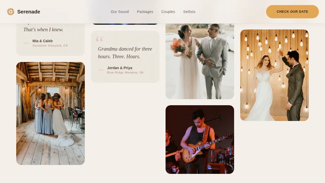 Serenade — Elegant Wedding Entertainment Landing Page Template