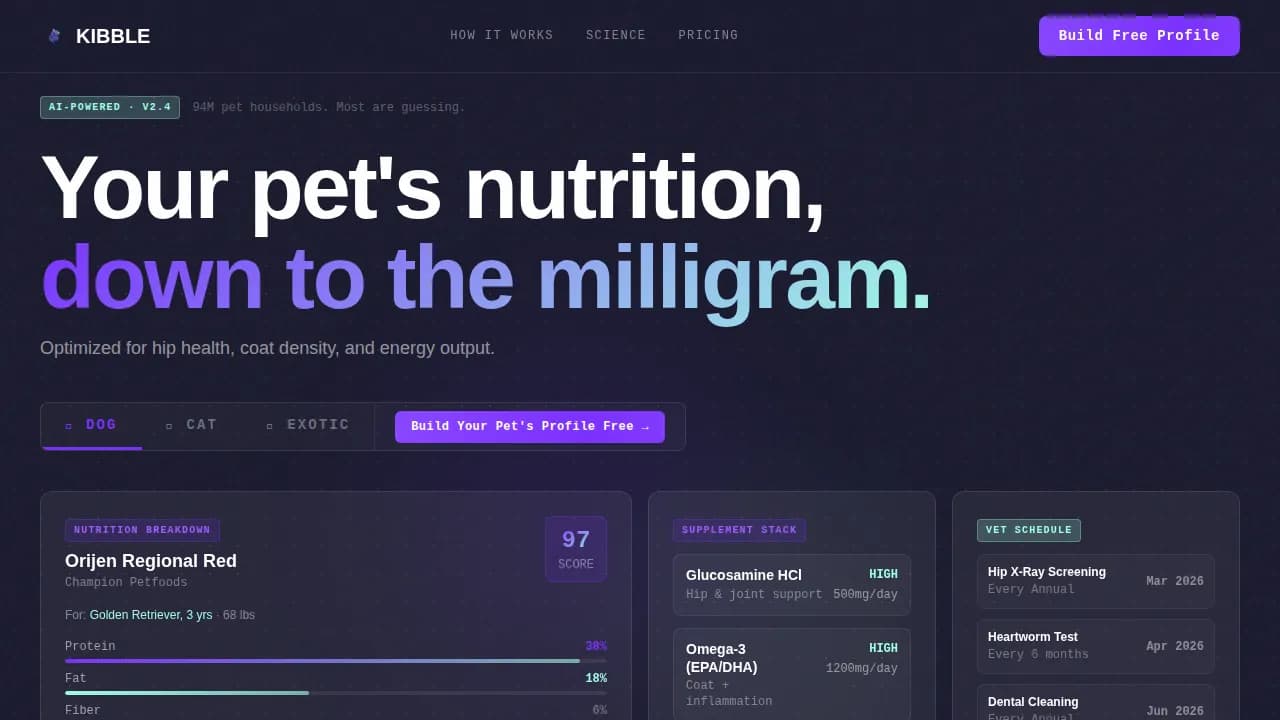 Kibble - AI-Powered Pet Nutrition Landing Page Template