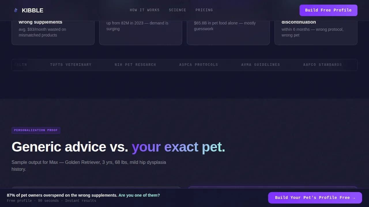 Kibble - AI-Powered Pet Nutrition Landing Page Template