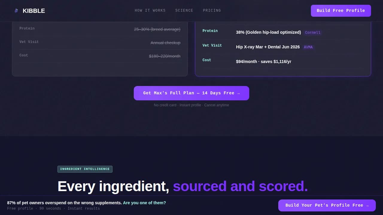 Kibble - AI-Powered Pet Nutrition Landing Page Template