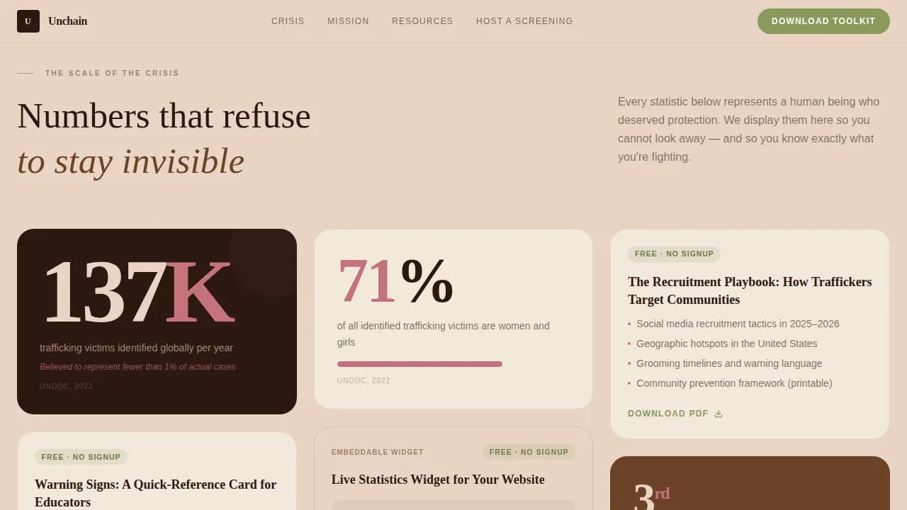 Freedom — Advocacy Human Trafficking Landing Page Template